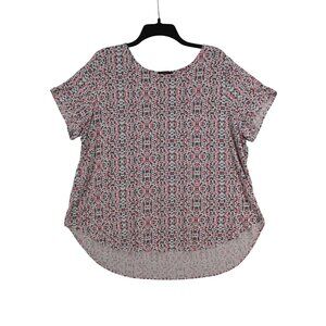 Tahari Woman Floral Print Short Sleeve Blouse Size 2X